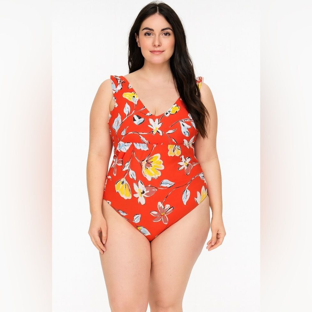 Catalina Orange Floral One-Piece Swimsuit size Large
